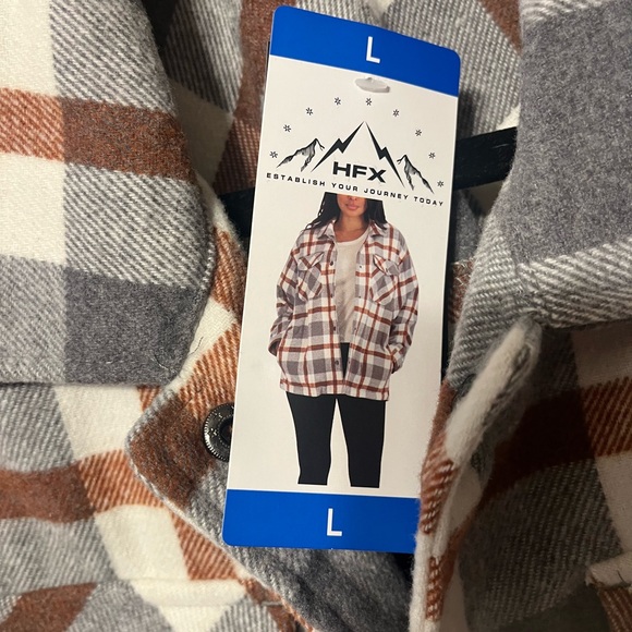 NWT women's tops HFX Plaid Button-Up shirt Jacket size large - Picture 5 of 10